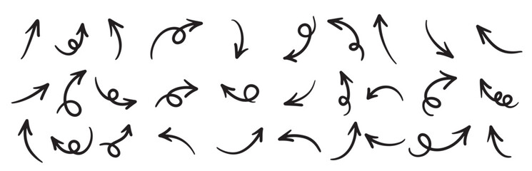 hand drawn arrow icon set isolated white background doodle vector illustration