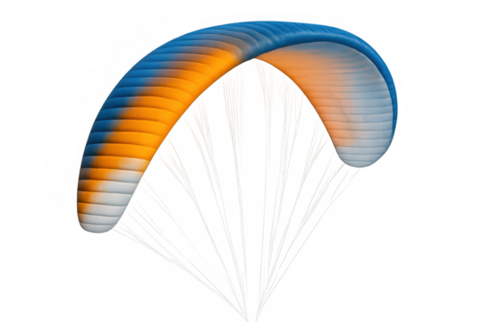 Vibrant paragliding wing gliding against transparent backdrop, perfect for dynamic design composites and graphic projects