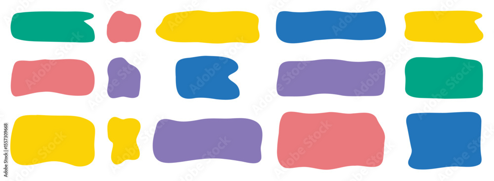Fototapete hand drawn doodle organic colorful rectangle frame set abstract liquid shapes freehand flat blobs