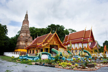 Ancient naga or antique naka statue of Wat Phra Kaew temple for thai people traveler travel visit...
