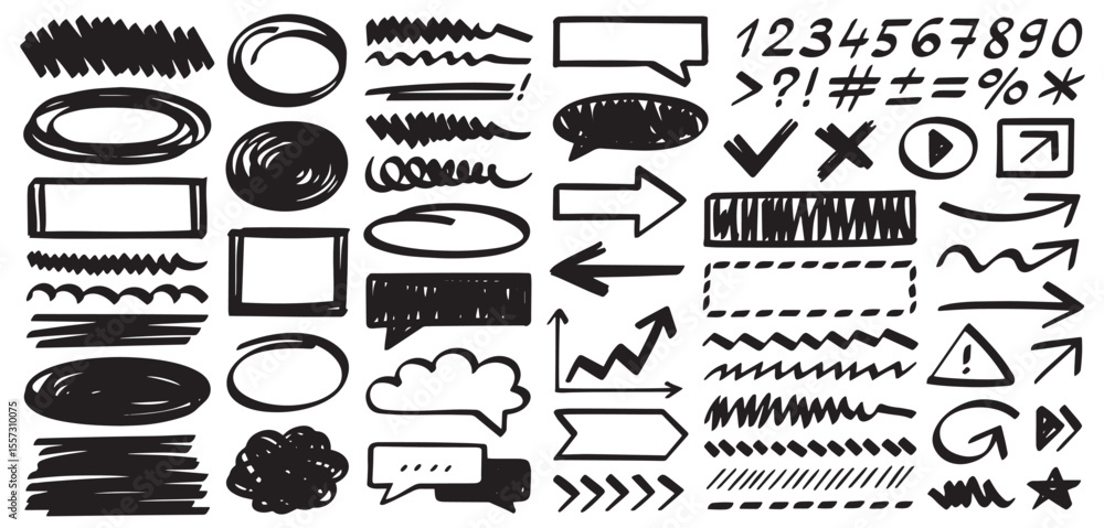 Fototapete hand drawn design elements vector frames speech bubbles arrows different shapes.