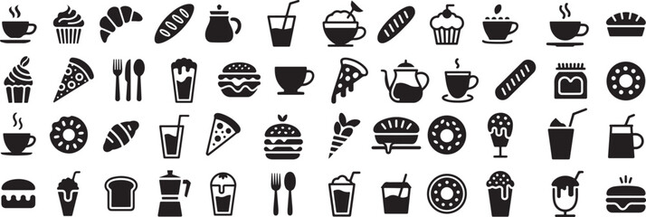 Assorted food and drink icons coffee cupcake