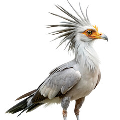 Elegant secretary bird with distinctive crest and orange face isolated on transparent background