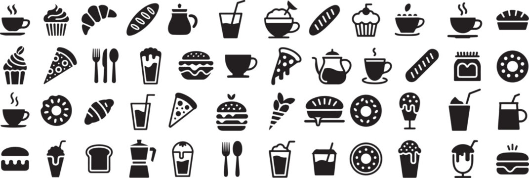 Assorted food and drink icons coffee cupcake