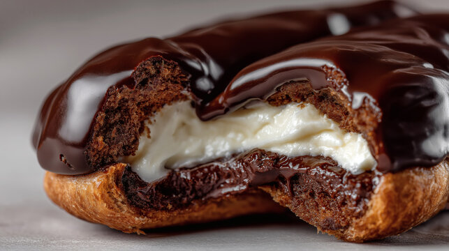 bitten chocolate cream eclair