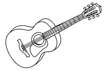 Guitar in single line drawing musical instrument minimal style on white