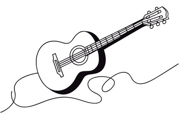 Music guitar in modern minimalist single line sketch on clean backdrop