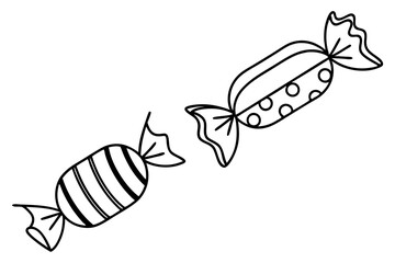 Candy in one line drawing sweet treat minimal art on white background