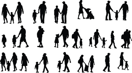 Family Silhouette Vector Set – 8 to 10 Unique Solid Black Family Figures