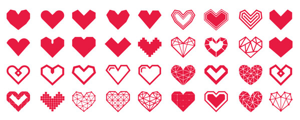 geometric vector hearts icons different variations shapes