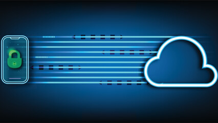 Secure Mobile Data Transfer to Cloud Storage - Futuristic Vector Concept