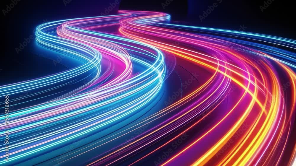 Poster light trails flowing in a wavy path with dark sphere