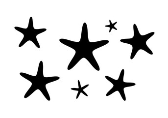 Minimalist Silhouette Starfish Group Decoration Element on White Background Illustration