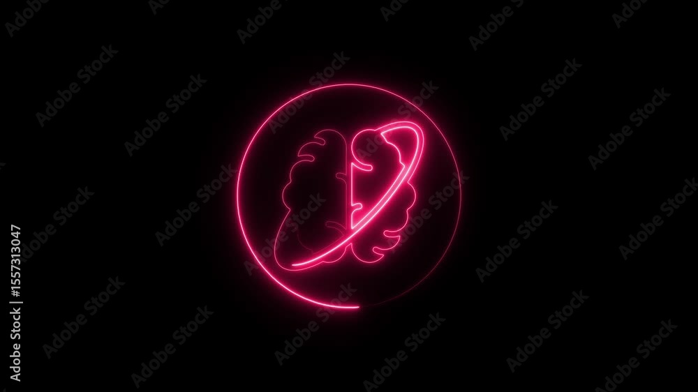Poster glowing neon brain icon animated loop on black background perfect for science technology
