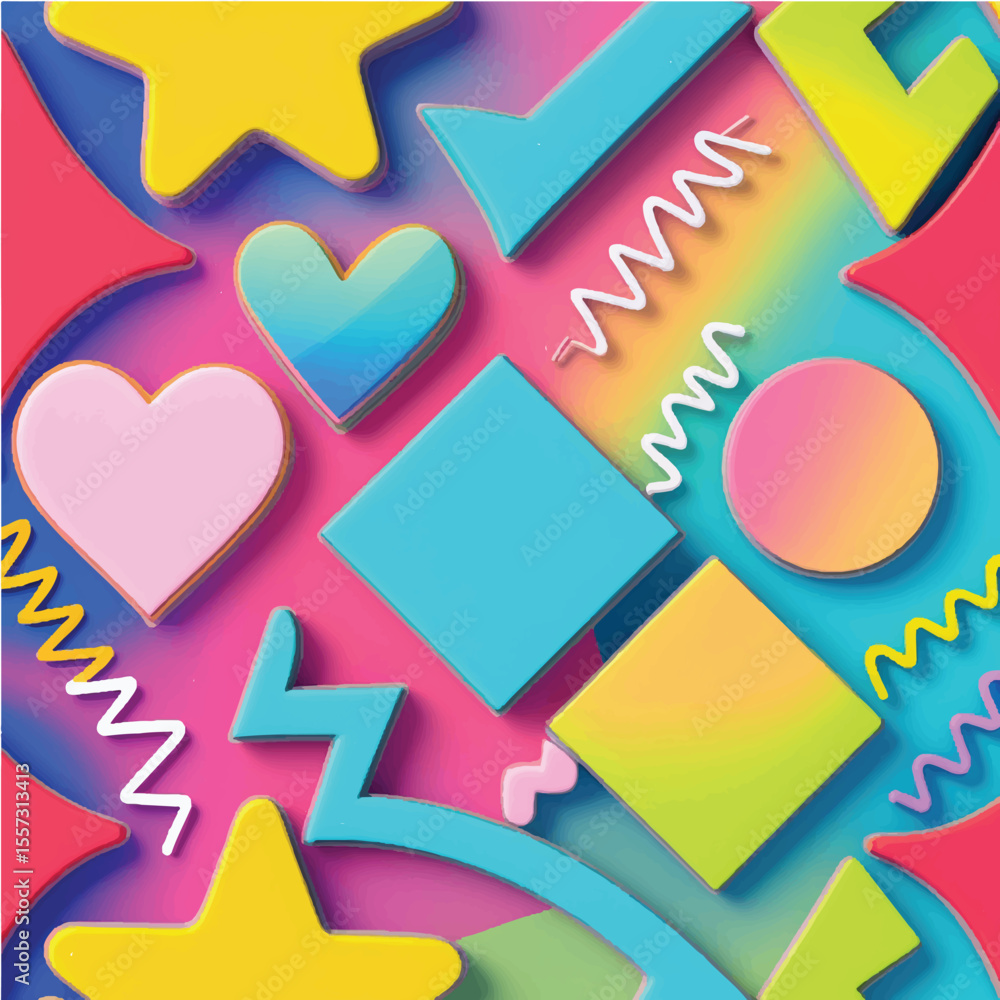 Poster abstract colorful background with heart shapes and directional arrow icons for web design