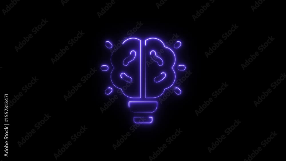 Poster Glowing Neon Brain Idea Lightbulb Concept Animation Loop Creative Thinking Innovation Solution