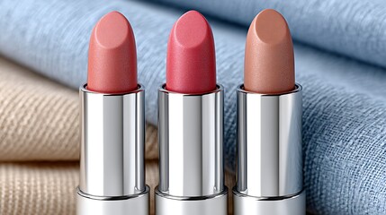 Obraz premium Elegant Composition of Three Lipstick Tubes on Textured Background