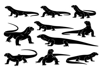 Silhouette Various Poses Komodo Dragon Silhouette Illustration Animal Collection