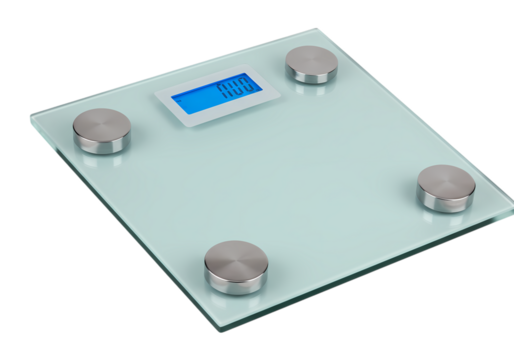 Digital Bathroom Scale Glass Platform and LCD Display isolated on transparent background