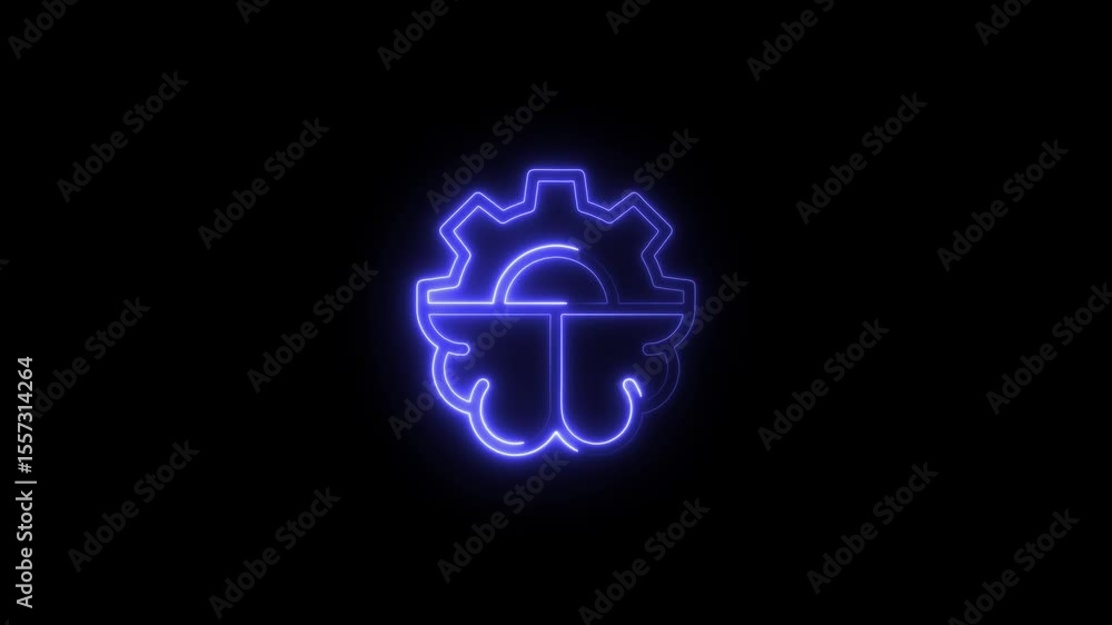 Poster glowing neon gear icon animation loop abstract technology concept digital interface design