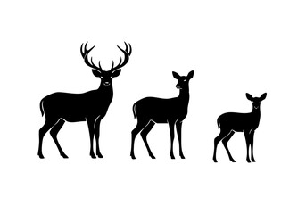 Silhouette Majestic Deer Family Standing Gracefully Wildlife Animal Illustration