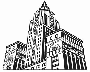 Fototapeta premium Architectural illustration of a modern city skyscraper with a transparent background