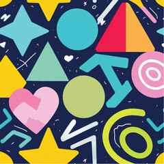 Bright, colorful, abstract seamless pattern featuring a splash of circles and stars, perfect for a vibrant business design or artistic illustration
