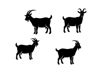 Simple Silhouette Black Goat Farm Animal Livestock Icon Illustration Set