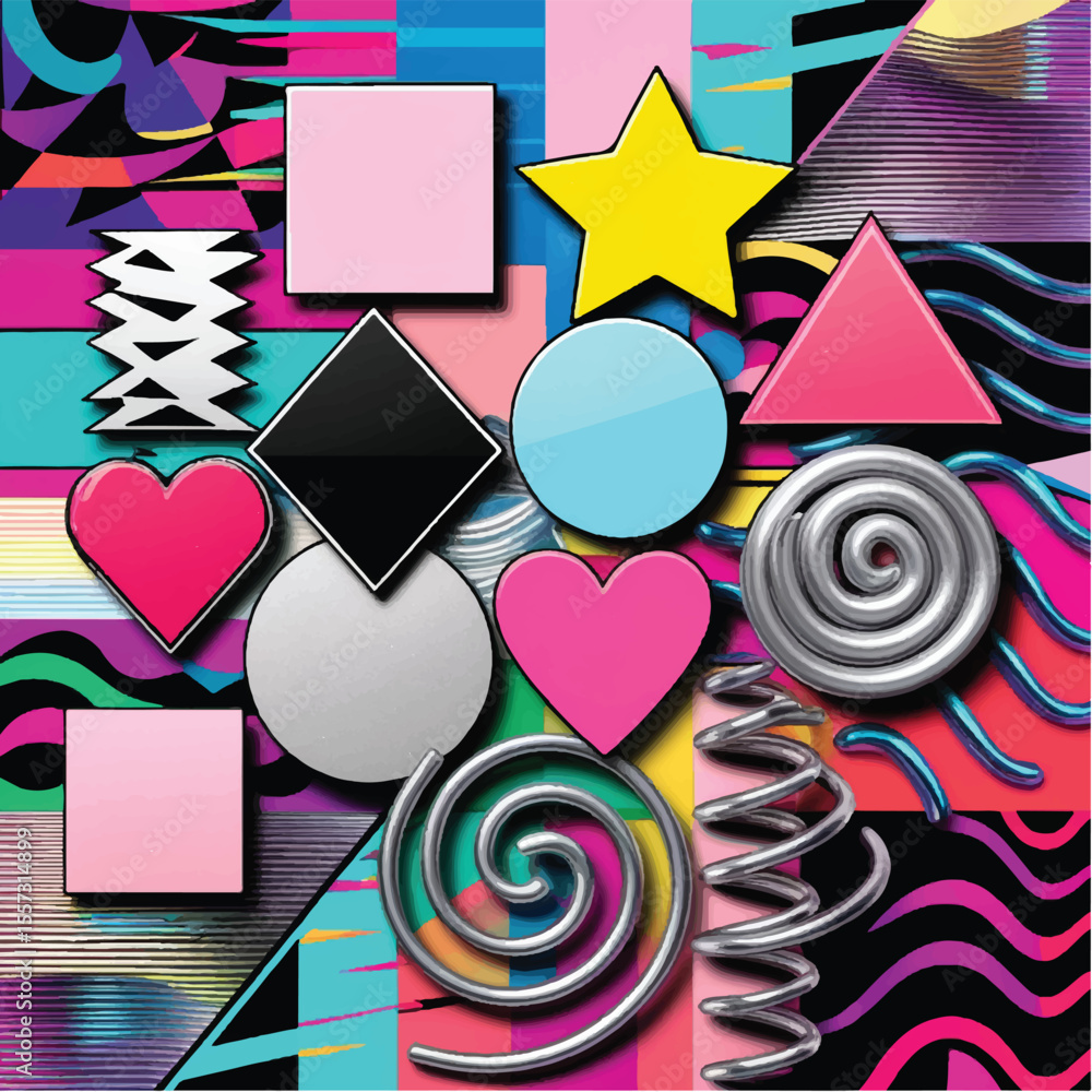 Poster abstract colorful geometric vector illustration with heart and star patterns