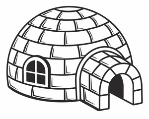 Illustrated black and white igloo isolated on a white background