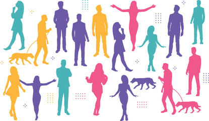 Vector characters - silhouettes. Unrecognizable portraits of women and men. Group of people.