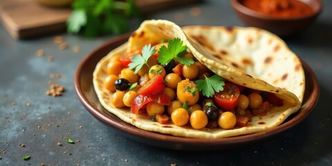 Savory Chickpea and Vegetable Flatbread Pocket, a Delicious and Healthy Meal Option