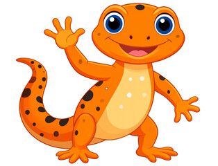 Naklejka premium Cute Cartoon Salamander Waving – Friendly Amphibian Character PNG.