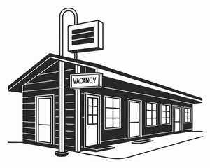 Vintage motel silhouette illustrating a retro roadside sign with a vacancy notice