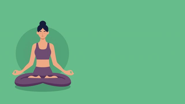 animation woman practicing yoga meditation. Relaxing pose with empty copy space area for text or design elements.  