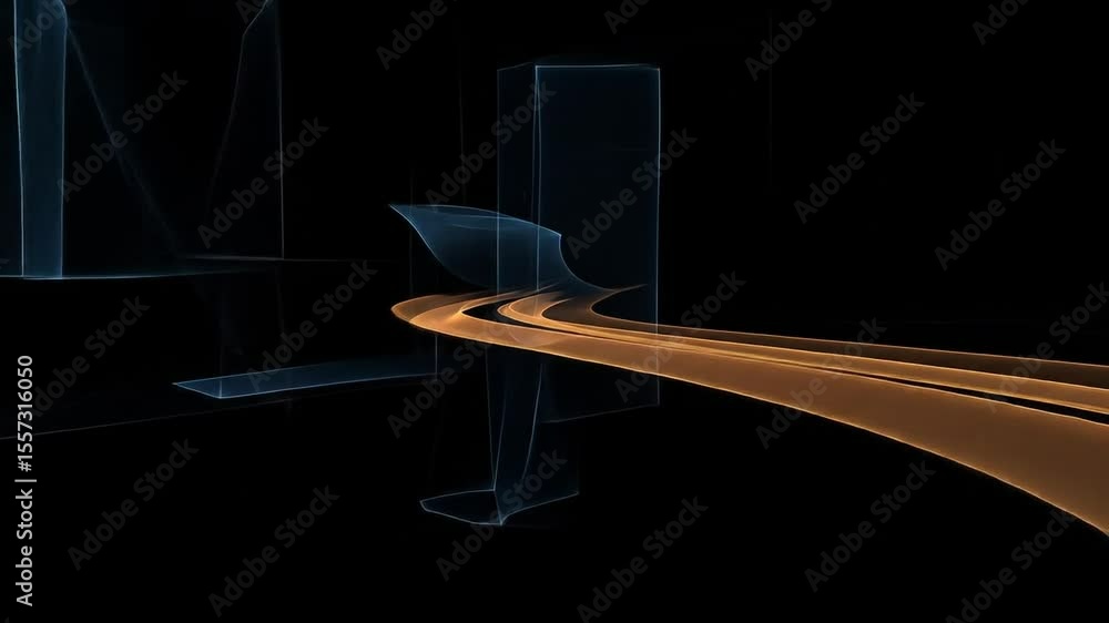 Poster abstract digital fractal design with dynamic orange and blue lines on black background