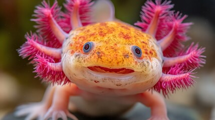 Bioluminescent axolotl with glowing limb regeneration in dark water, symbolizing nature's resilience and wonder.