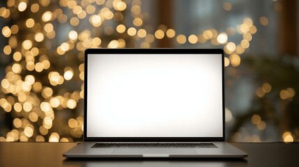A sleek silver MacBook Pro bathed in the soft glow of golden fairy lights, minimal and modern