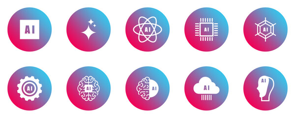 artificial intelligence / AI icon collection, artificial intelligence icon pack isolated without background