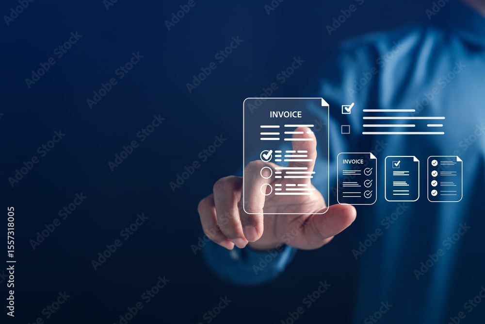 Aufkleber Digital invoice document approval system with checklist interface for efficient financial management, payment tracking, and billing automation in business environments.
