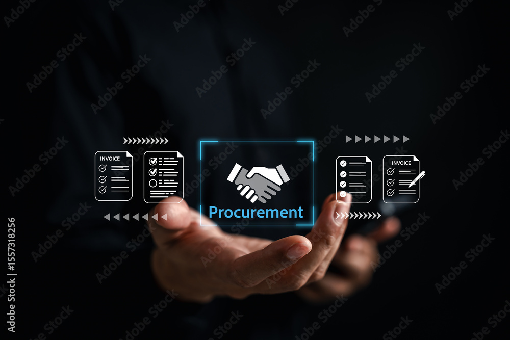 Aufkleber procurement process management in a digital system. handshake icon successful business agreement, pu