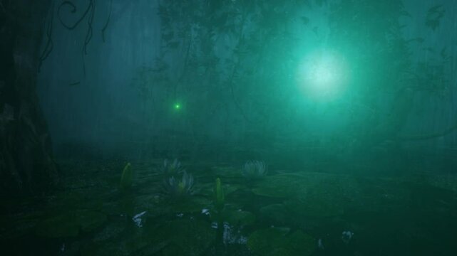 Rainy Night Light Bulb In Tropical Forests