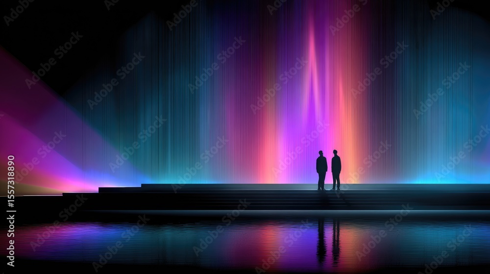 Aufkleber modern stage lighting test with overlapping hues cast across a minimal set