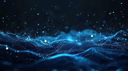 Abstract digital landscape of glowing blue particles.