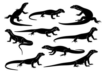 Silhouette Diverse Poses Lizard Reptile Animal Graphic Collection Design