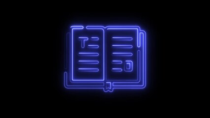 Animated Neon Book Icon Glowing Blue Against Black Background Perfect for Educational Technology