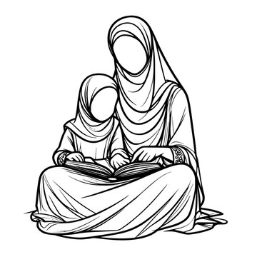 mother and child reading together clip art preview
