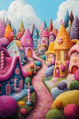 Whimsical Candy Townscape, A Fantastical Village of Sweet Abodes