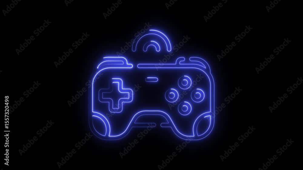 Poster glowing neon game controller icon animation on black background perfect for gaming related