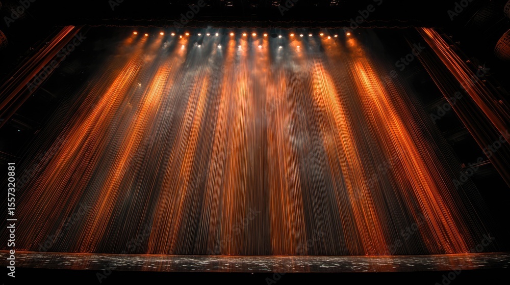 Poster stage curtain swaying slightly under air flow with light filtering from above